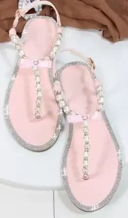 Perle sandales femmes dames été bohême plage sandale chaîne perle décontracté boucle sangle chaussur