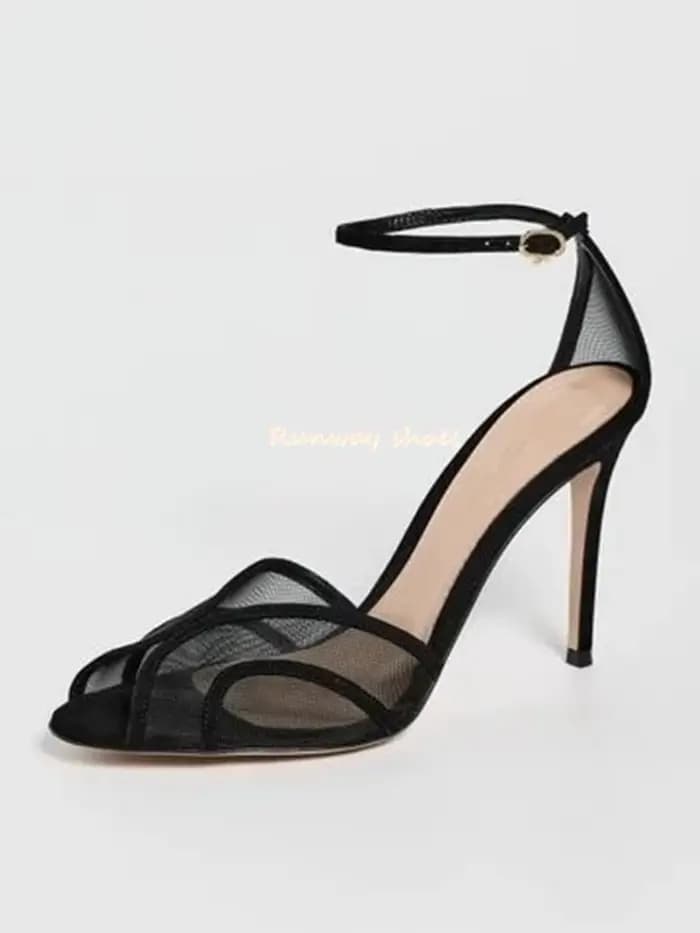 Sandales de luxe pour femmes à bout pointu en forme d'amande, en velours et maille, avec talon aigui