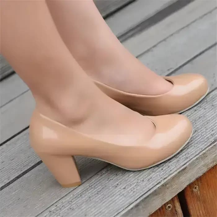 Printemps femmes pompes gros bloc talons hauts rouge en cuir verni bout rond décontracté bureau robe