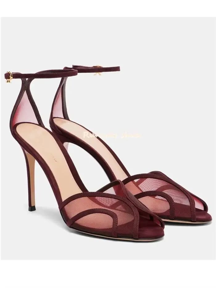 Sandales de luxe pour femmes à bout pointu en forme d'amande, en velours et maille, avec talon aigui
