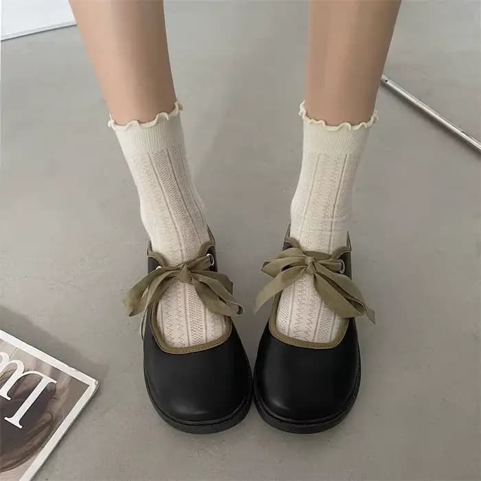 Chaussures Mary Jane à bout rond pour femmes, chaussures rétro à lacets avec nœud, plates, confortab