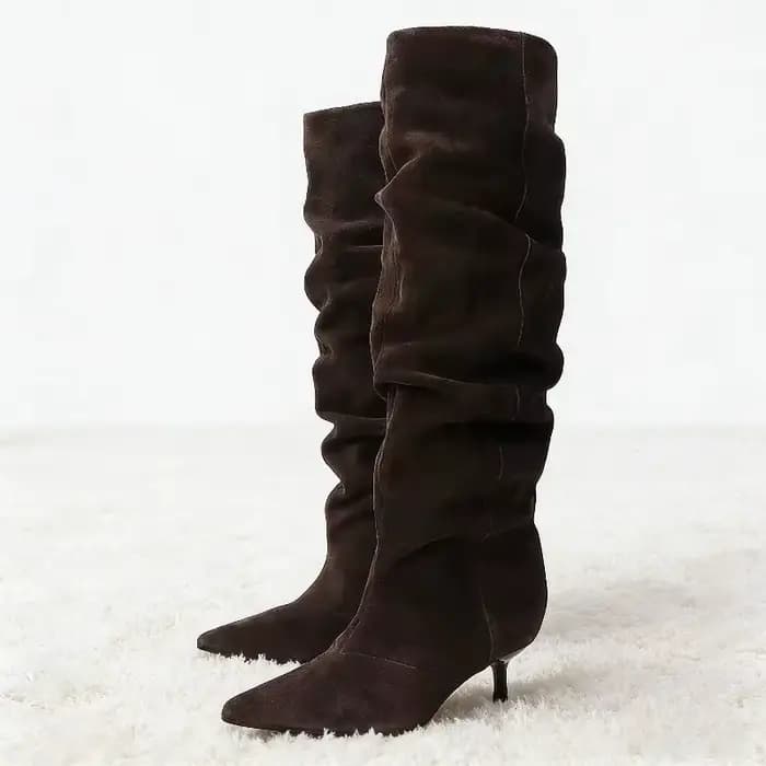 Haute qualité Faux daim bottes femmes mode bout pointu chaton talon conception bottes automne Vintag