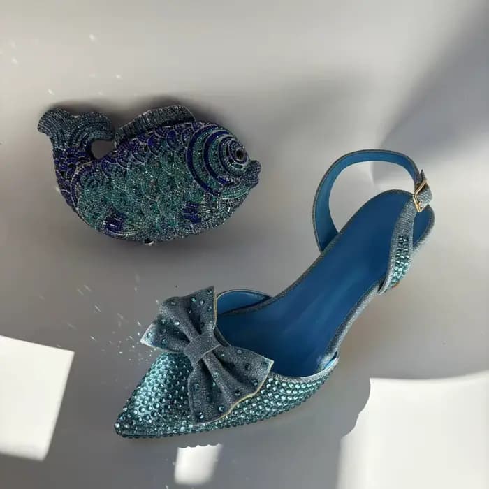 LNATISNOVA Ensemble de sandales à talons hauts et sac à main pour femme, design italien avec strass,