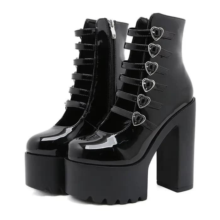Gdgydh escarpins à talons bloc pour femmes mode Multi boucle sangle coeur conception chaussures habi