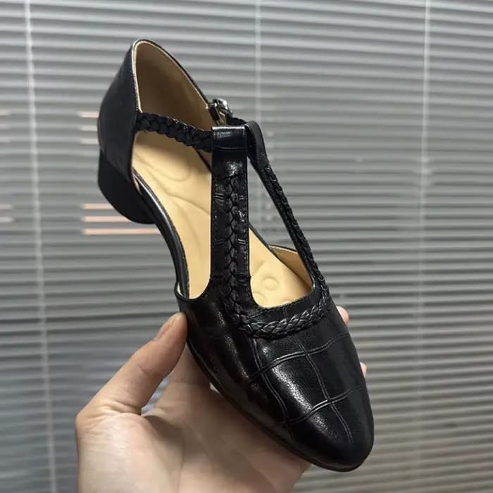 Nouvelles sandales tissées tendance à talon bas, ajourées, à talon épais, style vintage français, ch