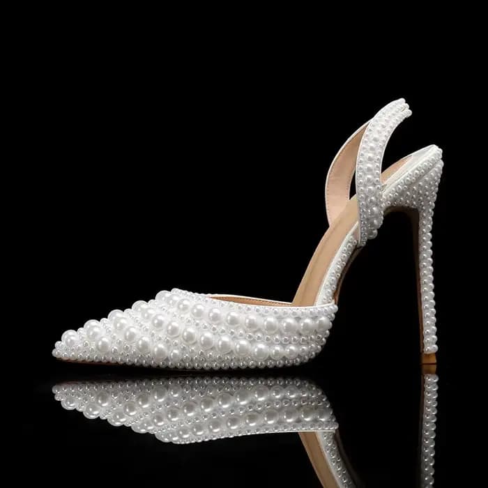 Escarpins de luxe faits à la main avec perles pour femmes, chaussures de mariée élégantes à bout poi