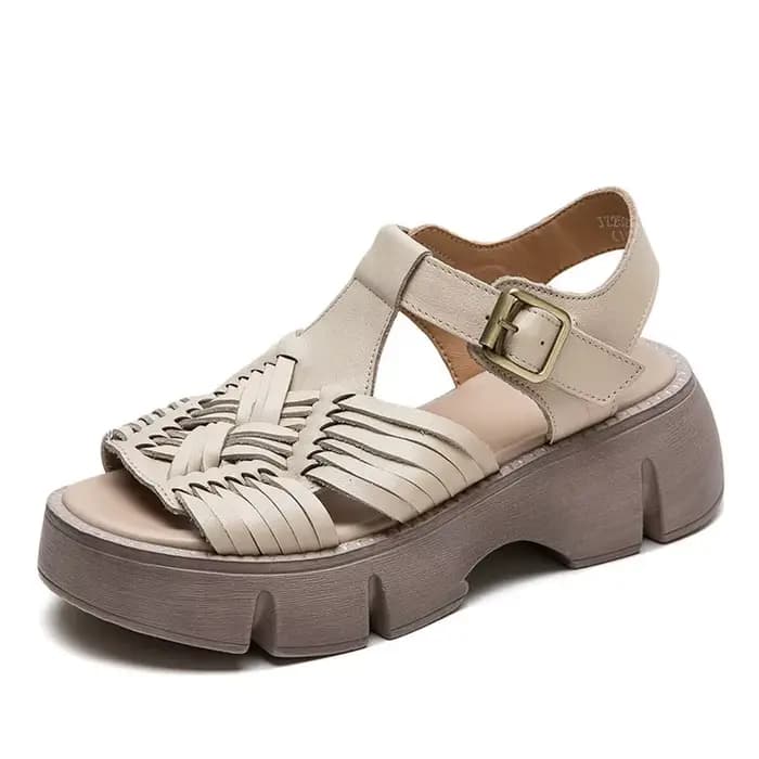 DRKANOL 2026 Sandales d'été rétro pour femmes, à talon compensé, en cuir véritable tressé fait main,