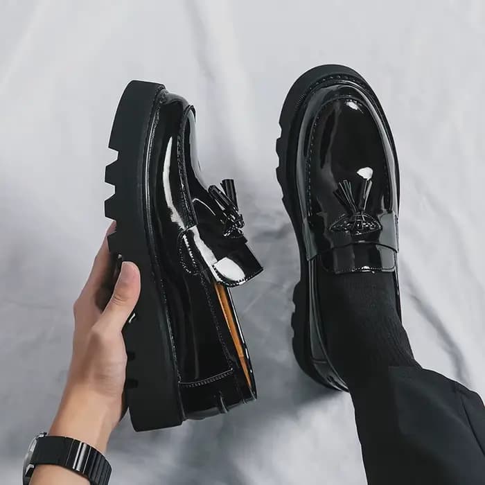 Mocassins à semelle épaisse et confortable, chaussures en cuir à bout rond, chaussures d'affaires et