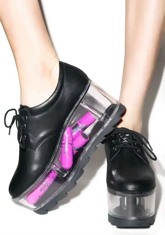 Chaussures à Plateforme Transparentes pour Femme, en Cuir Lisse, Noir et Blanc, Conteneur à Lacets, 