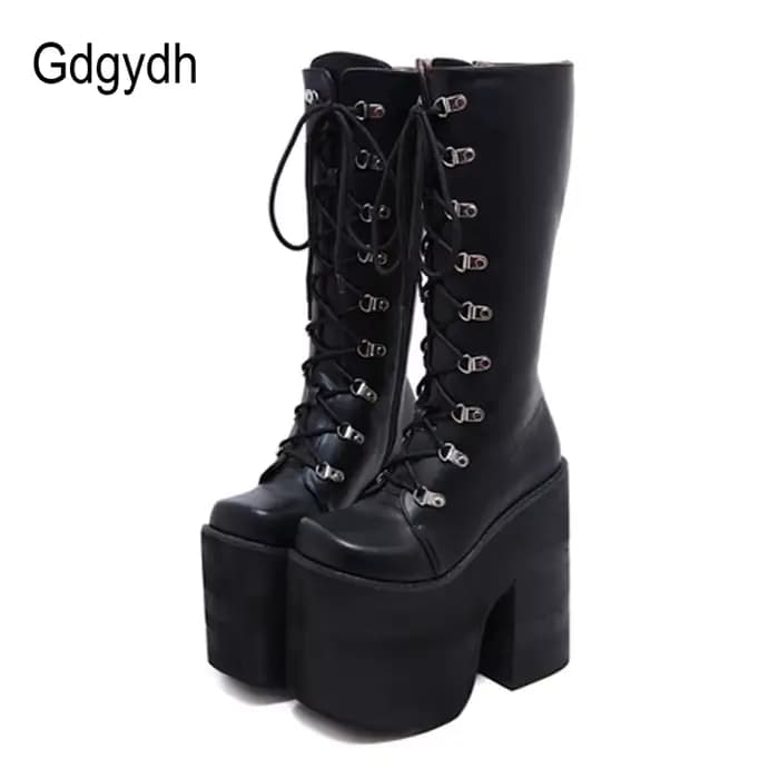 Gdgydh grande taille 43 plate-forme épaisse talons hauts extrêmes Cool motos bottes Style Punk lacet