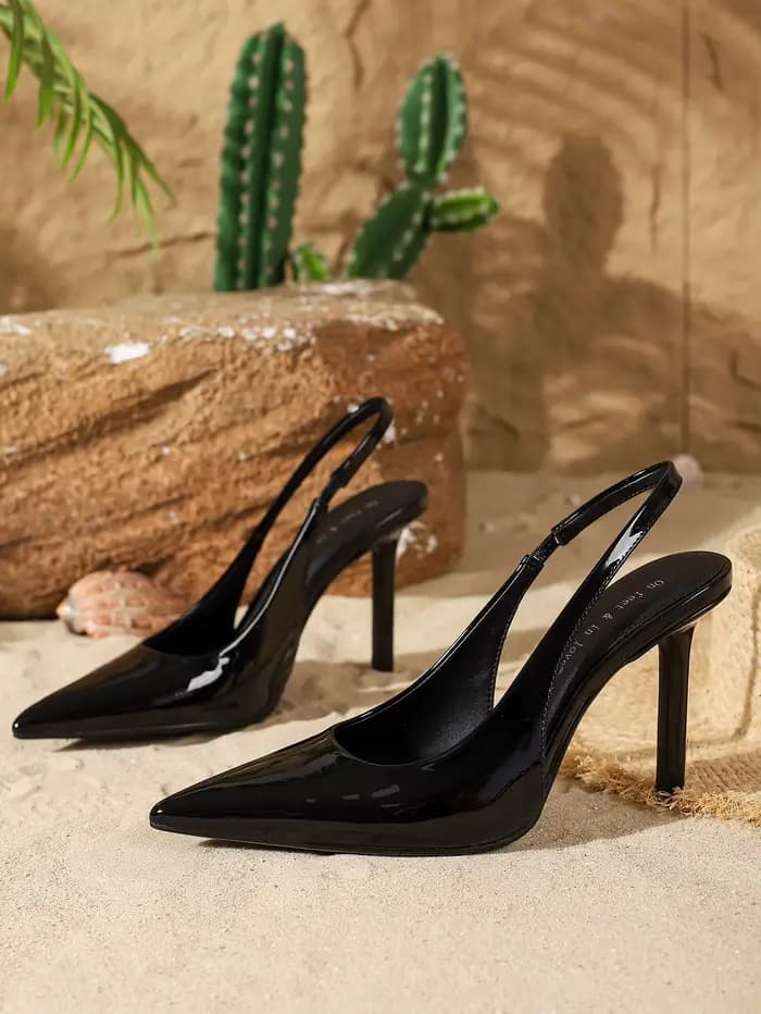 Escarpins à bout pointu en cuir verni noir pour femmes, talons aiguilles élégants pour le travail, l