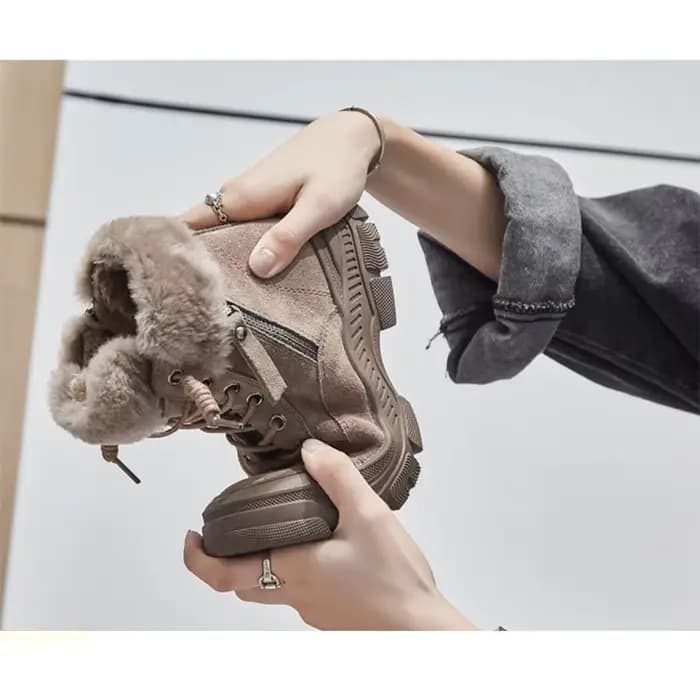 Chaussures d'hiver femmes bottes de neige semelle épaisse chaud en peluche en cuir véritable marque 