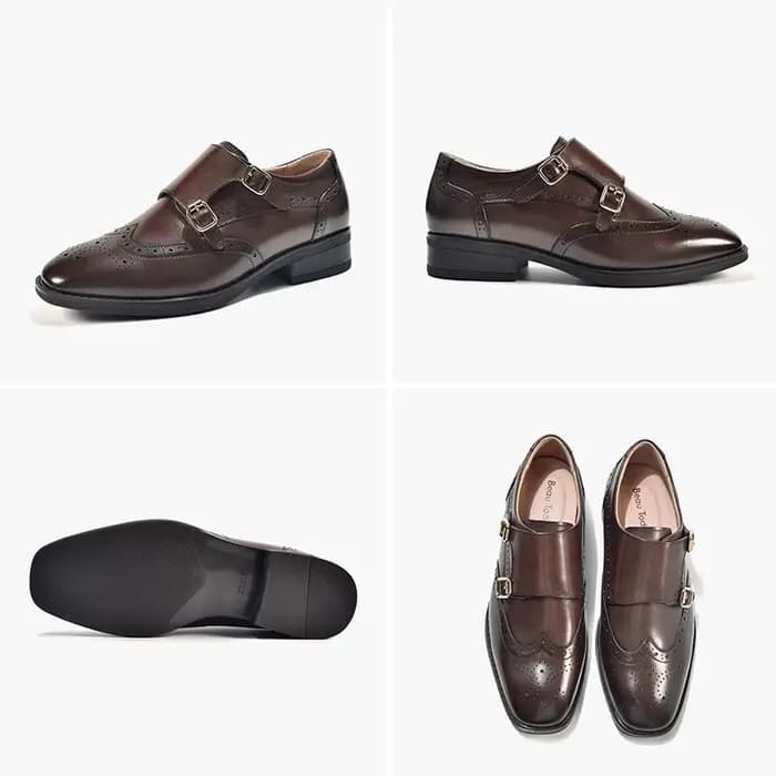 BeauToday-Chaussures moine en cuir de vache véritable pour femme, avec sangle, style Brogue, rondes,