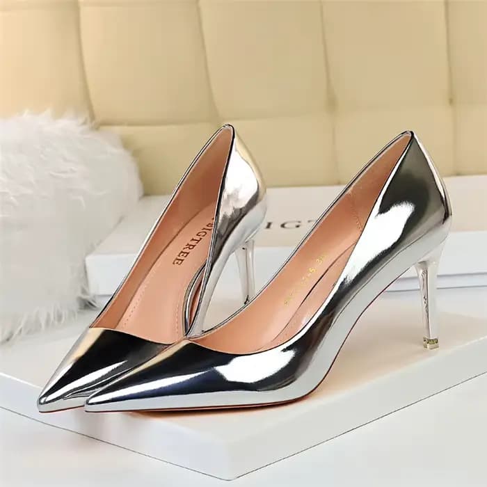 Escarpins en cuir verni pour femmes, talons hauts de 7.5cm 10.5cm, talons bas aiguilles, chaussures 