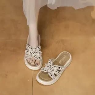 Sandales à talons épais pour femmes, style féerique, décontractées, pour l'été, la plage, à enfiler,