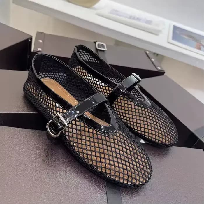 Nouvelles chaussures Mary Jane pour femmes, style résille de pêche, avec semelle plate de type balle