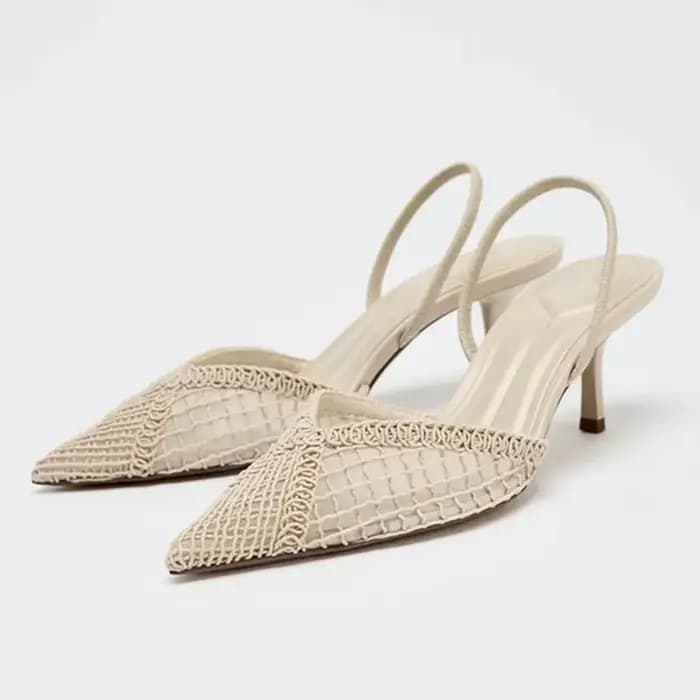 Escarpins confortables en maille tissée pour femme, chaussures d'été à bout pointu et talon fin, cha