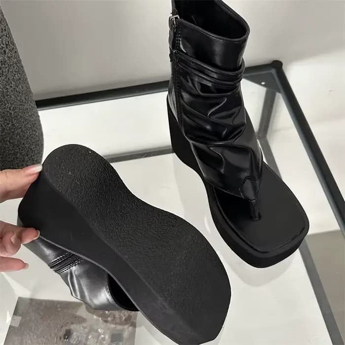 Gladiator Rome-Sandales à pince tanga pour femme, chaussons d'été, bottes hautes, plateforme, talon 