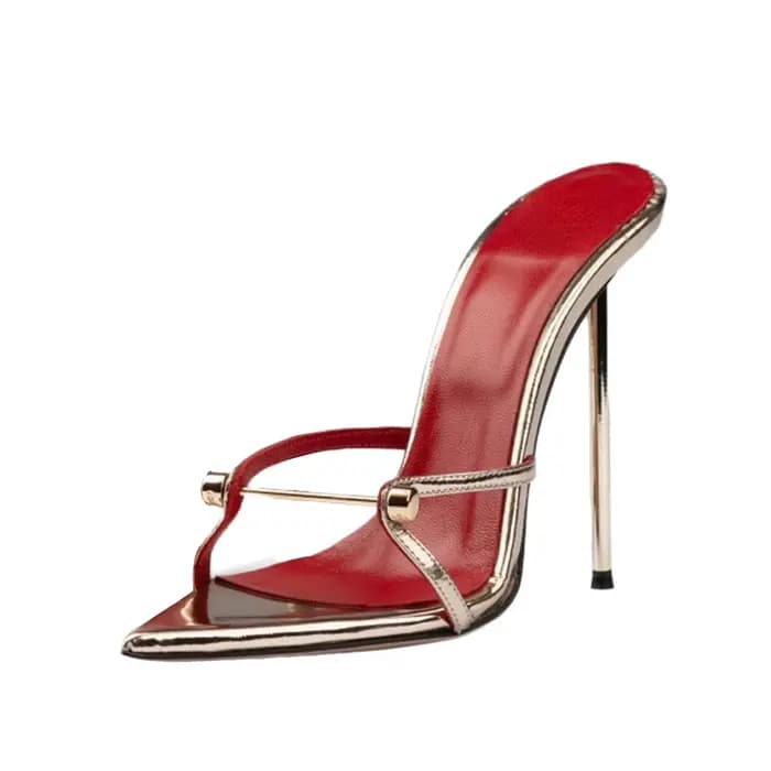 Arden Furtado 2025 été talons pointus à fins boucle en métal pantoufles Super haut talon mot pantouf