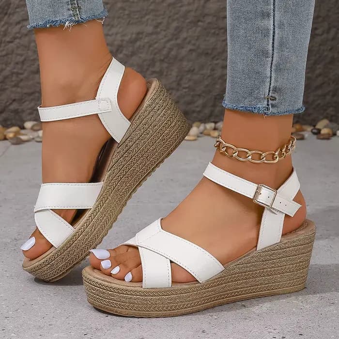 Sandales à Semelles Compensées Épaisses Blanches pour Femme, Chaussures de Plage Antidérapantes, Sem