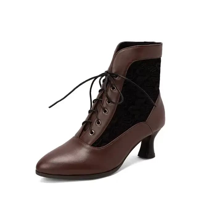 Bottines victoriennes en cuir à lacets pour femmes, chaussures à talons hauts, à la mode, avec lacet