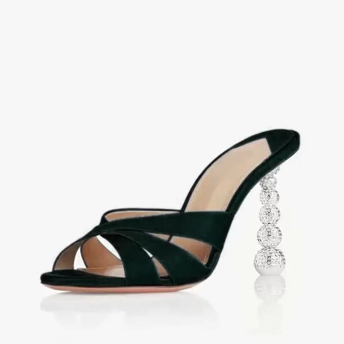 Sandales à Talons en Strass Doux de 9.5cm, Style Étrange, Pantoufles d'Été Élégantes pour Banquet, M