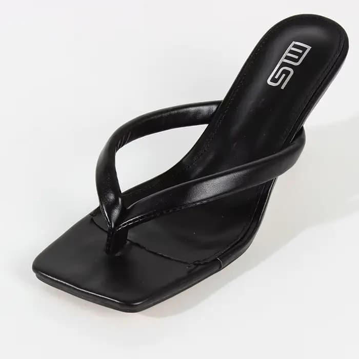Sandales à talons hauts pour femmes, tongs, pantoufles, PU, noir, chaussures de rue simples, été, no