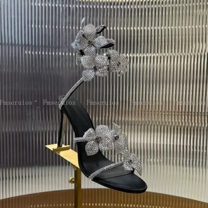 Sandales à talons hauts pour femmes, Sexy, strass en cristal, luxe, ficelle de serpent autour de la 