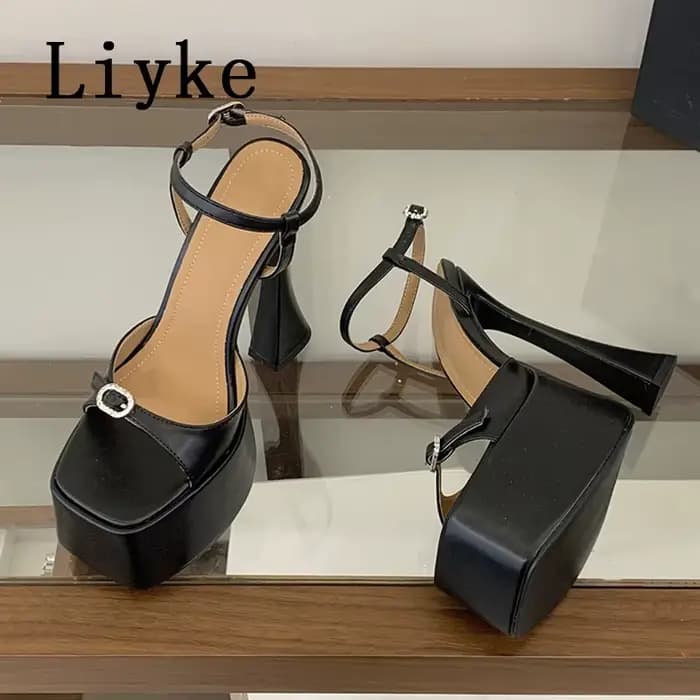 Liyke – sandales à plateforme avec boucle en cristal pour femmes, chaussures à talons hauts blancs à
