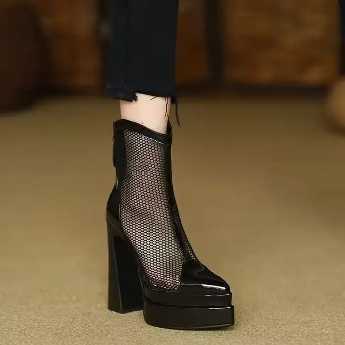 Talons hauts bout pointu plate-forme maille bottes plate-forme bloc talon sandales 2025 été nouvelle