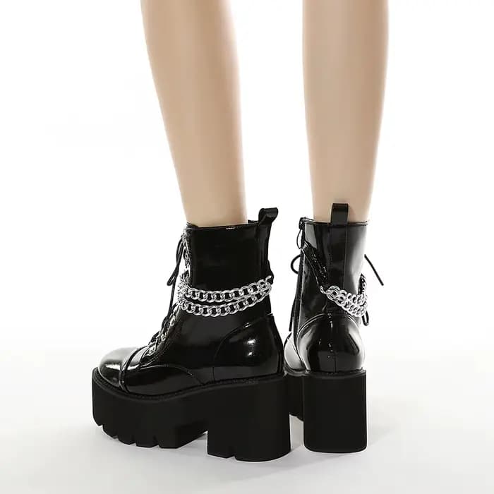 Gdgydh gothique noir bottes pour femmes Sexy chaîne talon épais plate-forme bottes femme Style Punk 
