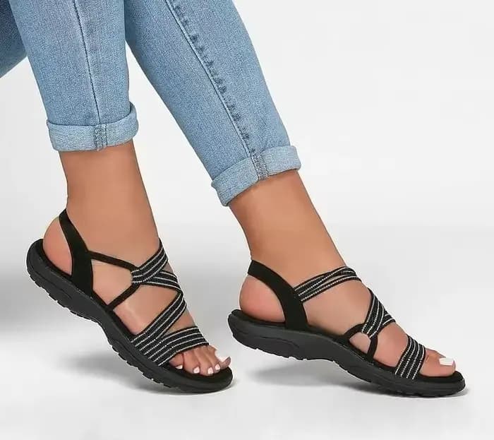 Sandales d'été à semelles souples pour femmes, chaussures de plage plates, en tissu élastique, décon