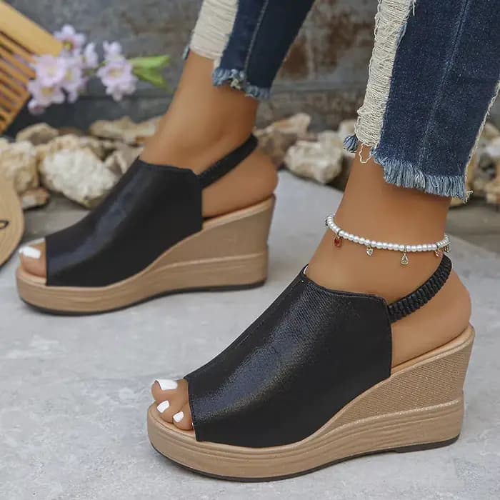 Sandales compensées à plateforme dorée pour femmes, bout ouvert, semelle épaisse, chaussures de plag