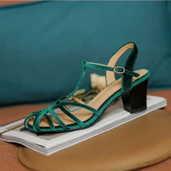 Sandales rétro en velours pour femmes, chaussures de printemps vintage, gladiateur avec sangle, Park