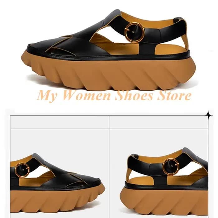 Sandales à talon compensé et découpes, à lanières en T, pour femme, printemps-été, avec boucle et bo