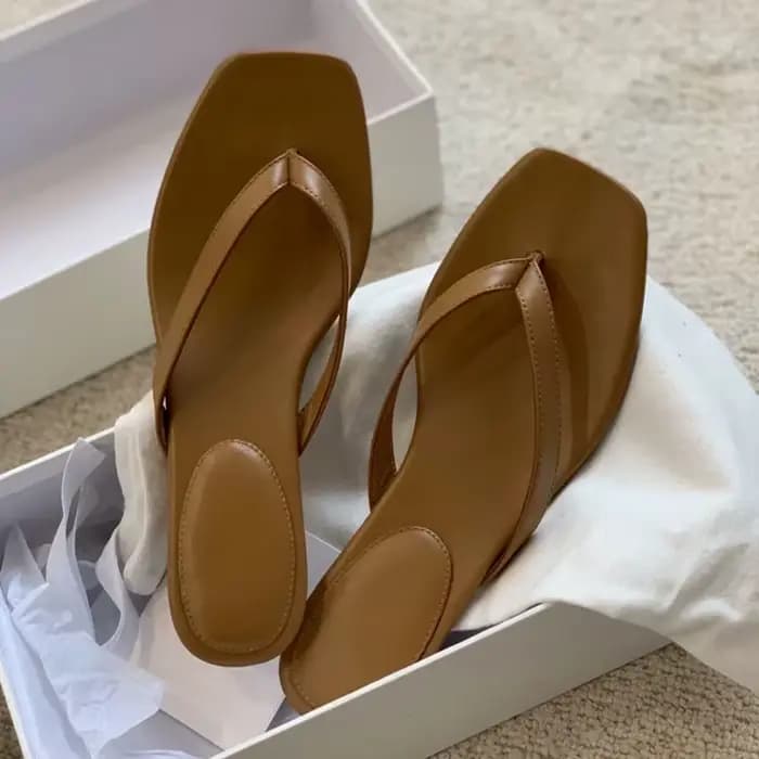Pantoufles à chevrons à talons hauts en cuir pour femmes, sandales à clip à bout carré, style féeriq