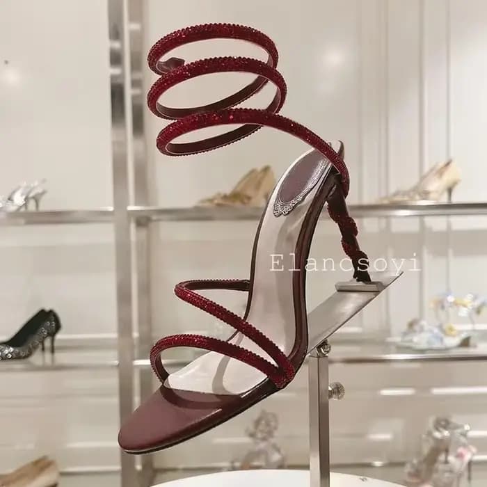 Sandales gladiateur à talons fins pour femmes, chaussures de soirée à enroulement, biscuits brillant