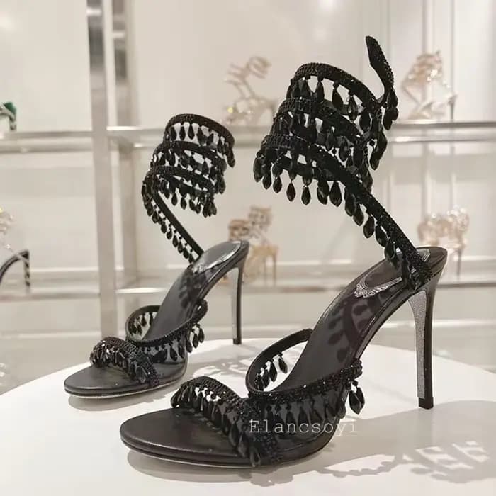 Chaussures de mariage femmes Bling cristal chaîne perle décor Sandalias serpent en forme d'enrouleme