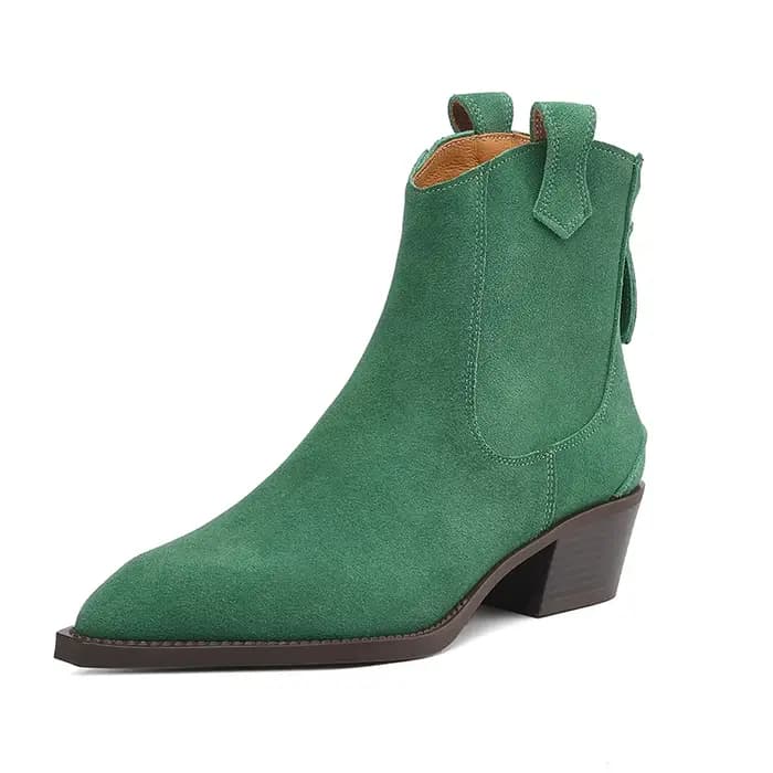 Bottines occidentales en daim naturel pour femmes, tendance 2026, marron, kaki, noir, talons mi-bloc