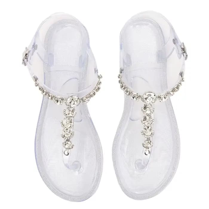 Sandales d'été à brides, style bohème, ornées de strass, chaussures romaines en PVC respirant, ajour