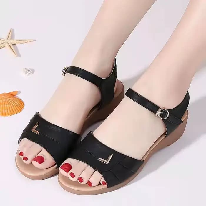 Sandales à Talons Compensés en Cuir pour Femme, Chaussures de Style Romain, Confortables et Élégante