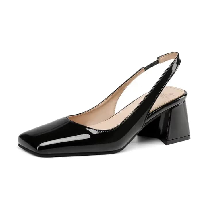 Sandales Slingback femmes chaussures d'été élégant rose noir nu talons moyens pompes bout fermé bure