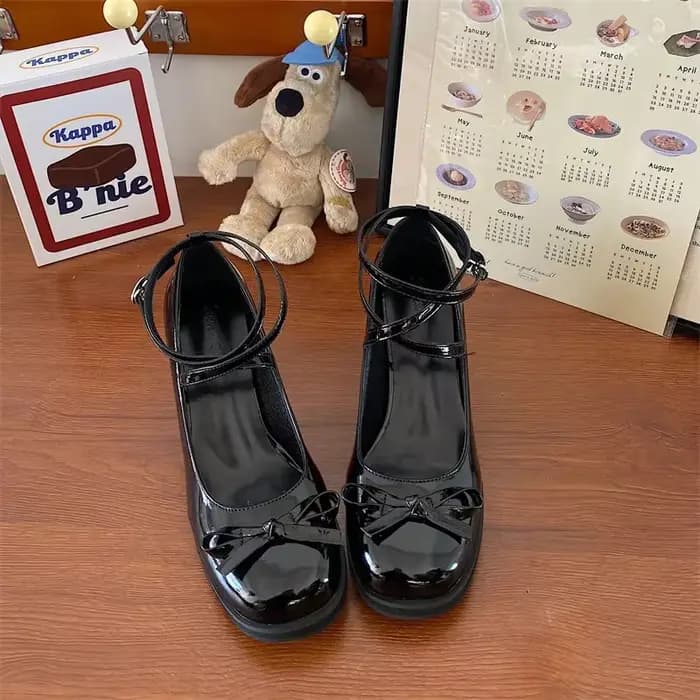 Rouge Mary Jane femmes pompes épais talons hauts chaussures femme Lolita bout carré chaussures print