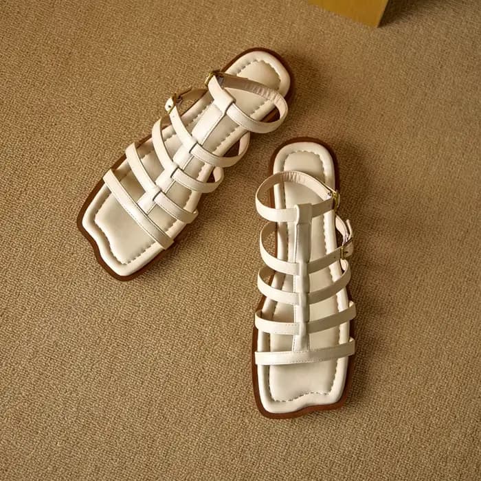 QUTAA 2025 femmes sandales chaussures Sexy bout rond fête en cuir talon bas été Slingback pantoufles