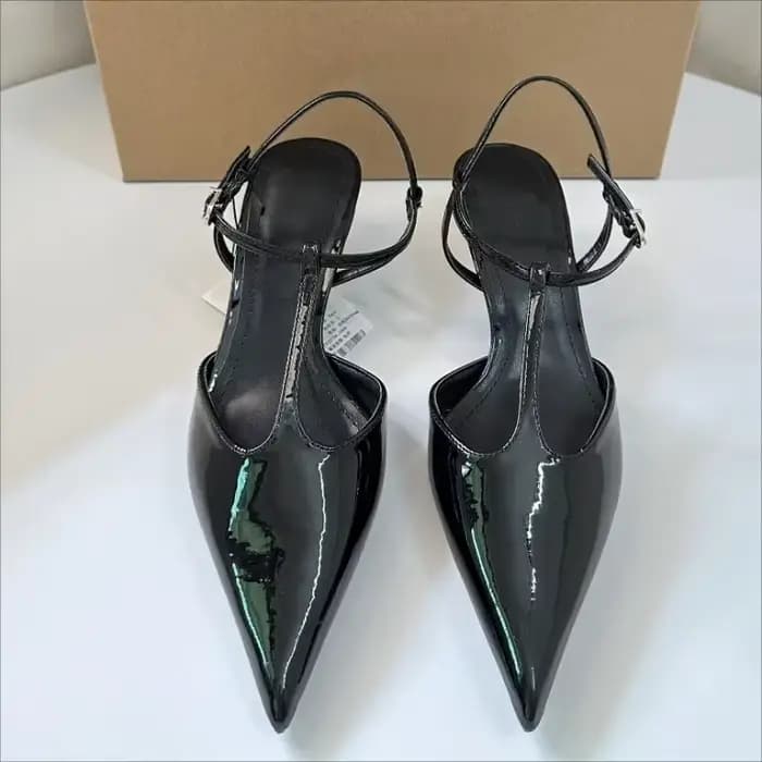 Haute qualité talon bas bride à la cheville été femmes sandales modernes Sexy t-strap bout pointu en