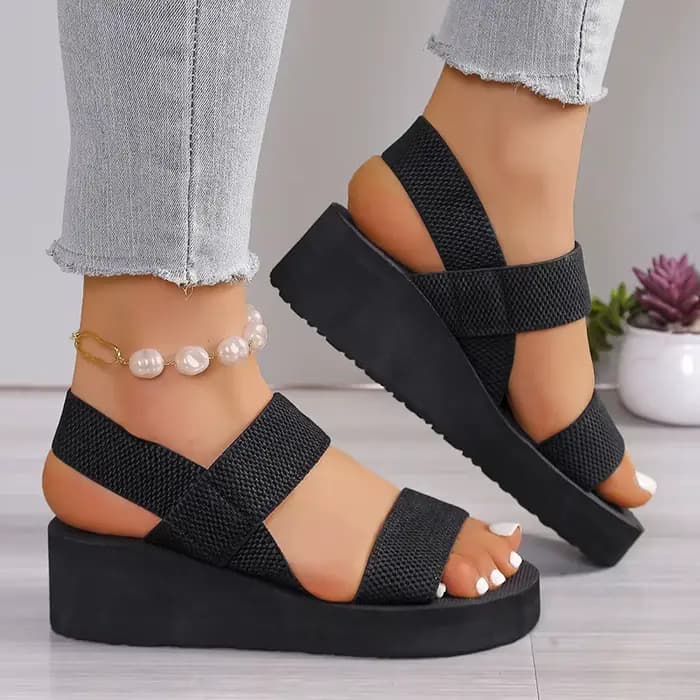 Sandales compensées à bande élastique noire pour femmes été 2025 chaussures de plage légères antidér
