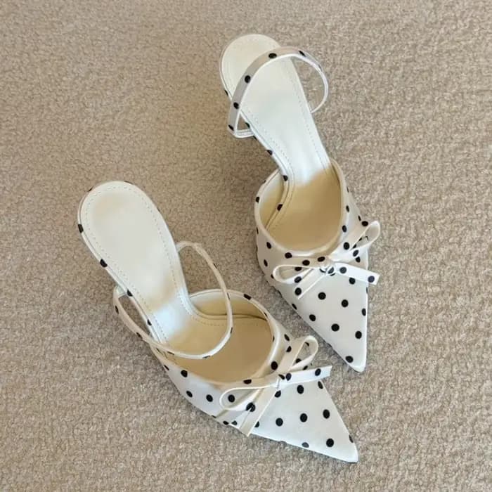 Sandales à talons hauts à bout pointu pour femmes, sandales à pois, été 2026, mules élégantes, chaus