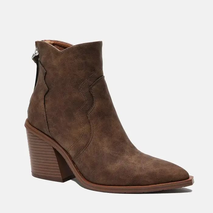 Talons en bois épais bottes femme chaussures en cuir solide bout pointu compensées Botas Feminina Co