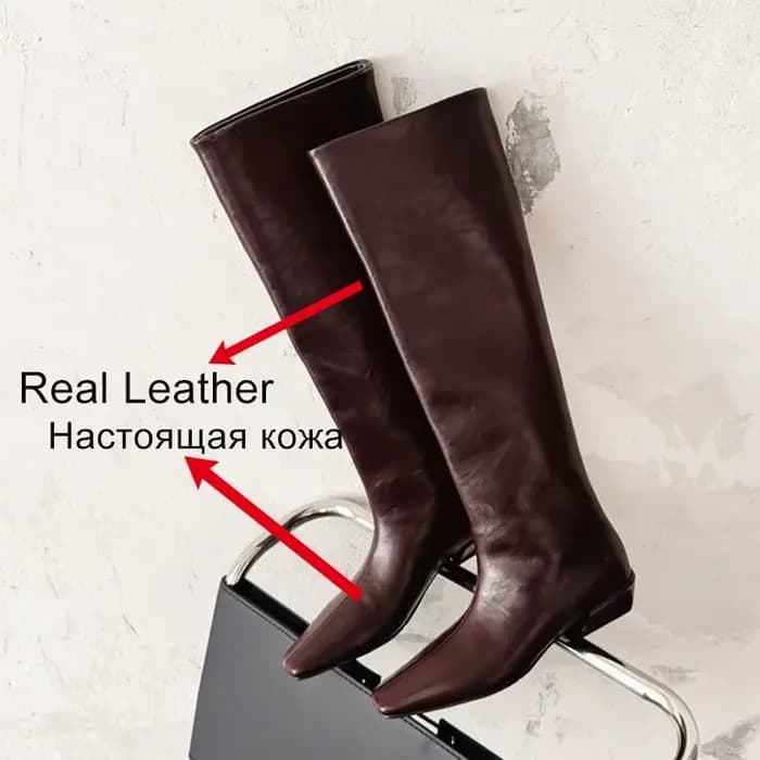 JOZHAMTA taille 34-40 2026 nouvelles bottes en cuir véritable pour femmes genou talons bas chaussure