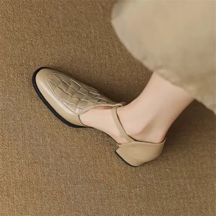 Sandales d'été en cuir véritable pour femmes, chaussures rondes Parker, couverture de talon épais, c